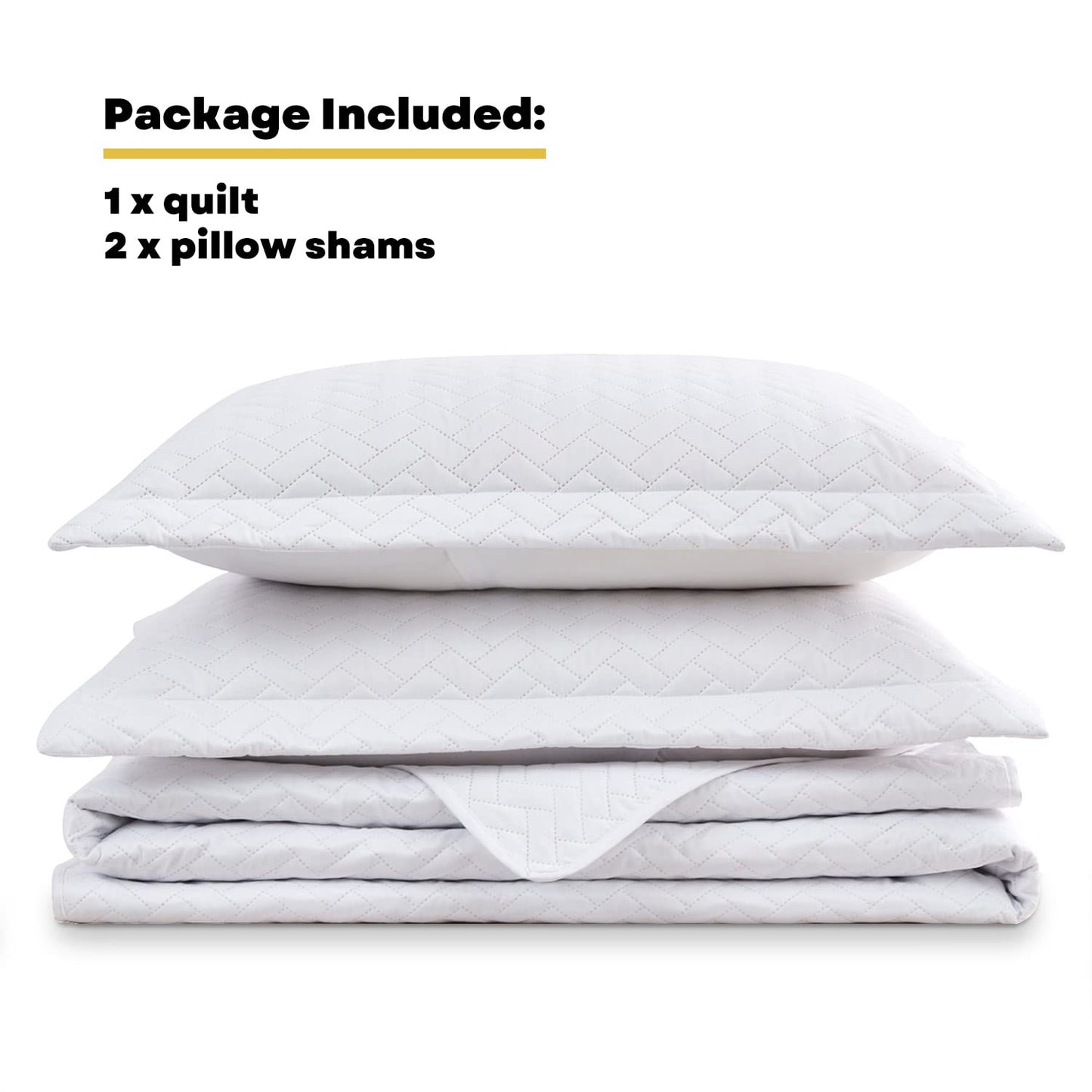 Maple&Stone White Quilt Set Queen Size, Lightweight Bedspread Ultrasonic Chevron Pattern Light Coverlet for All Season Comforter Bedding Decor - 3 Piece Full Bed Cover Sets
