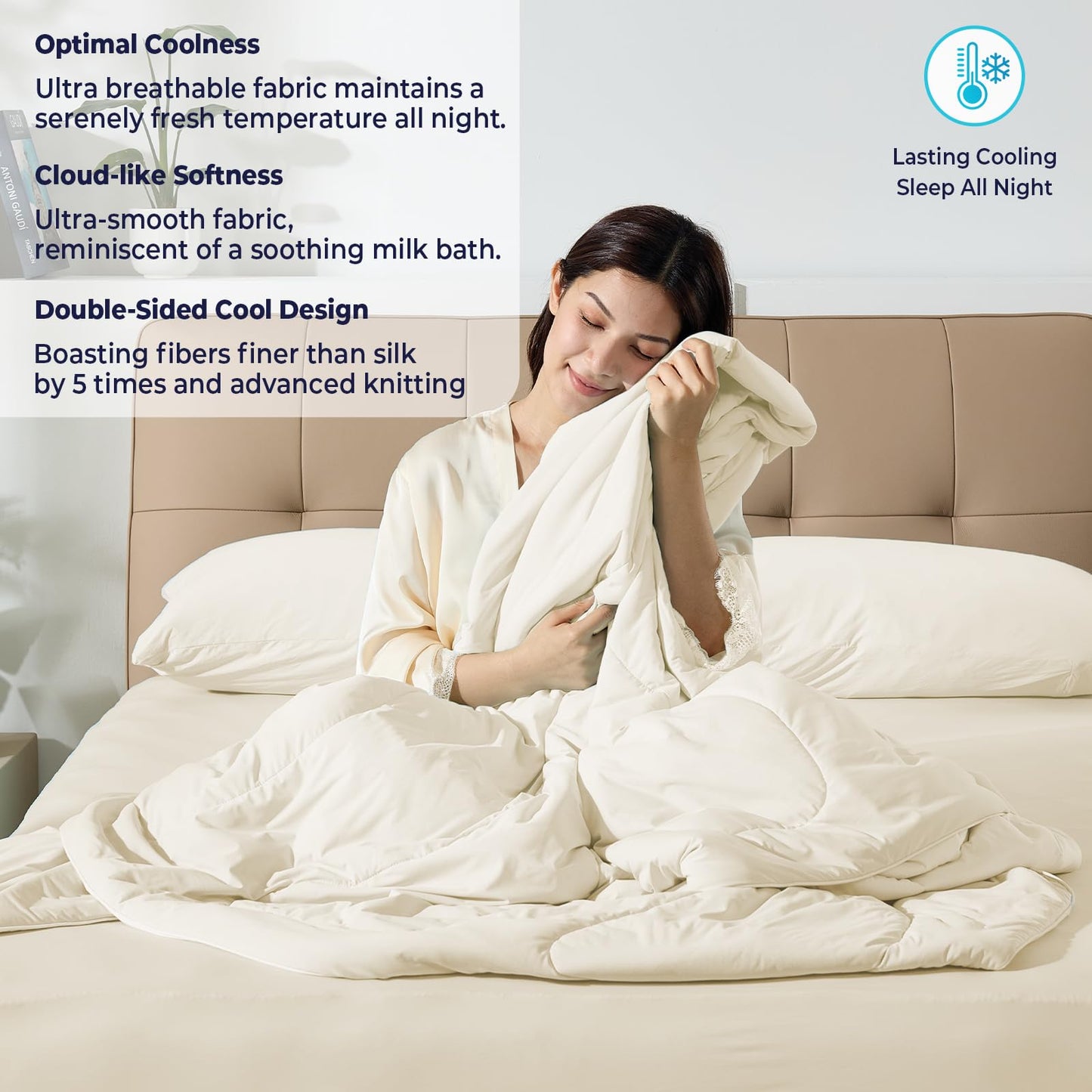 Bedtter® Luxe Cooling Comforter King, Sorona and Tencel Filling Cold Touch Fabric Cooling Blanket for Night Sweats Hot Sleeper, Double-Sided Cool Design Summer Breathable Comforter, 106"x90", Ivory