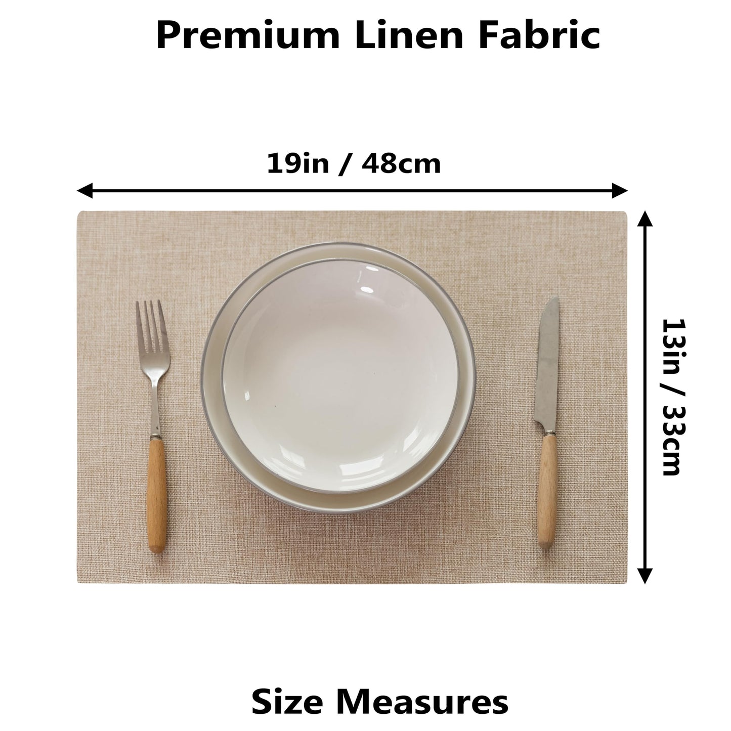 Demetex Placemats Set of 6 Heat Resistant Dining Table Mats Linen Cloth Placemats for Kitchen Indoor Outdoor Place Mats, Light Linen