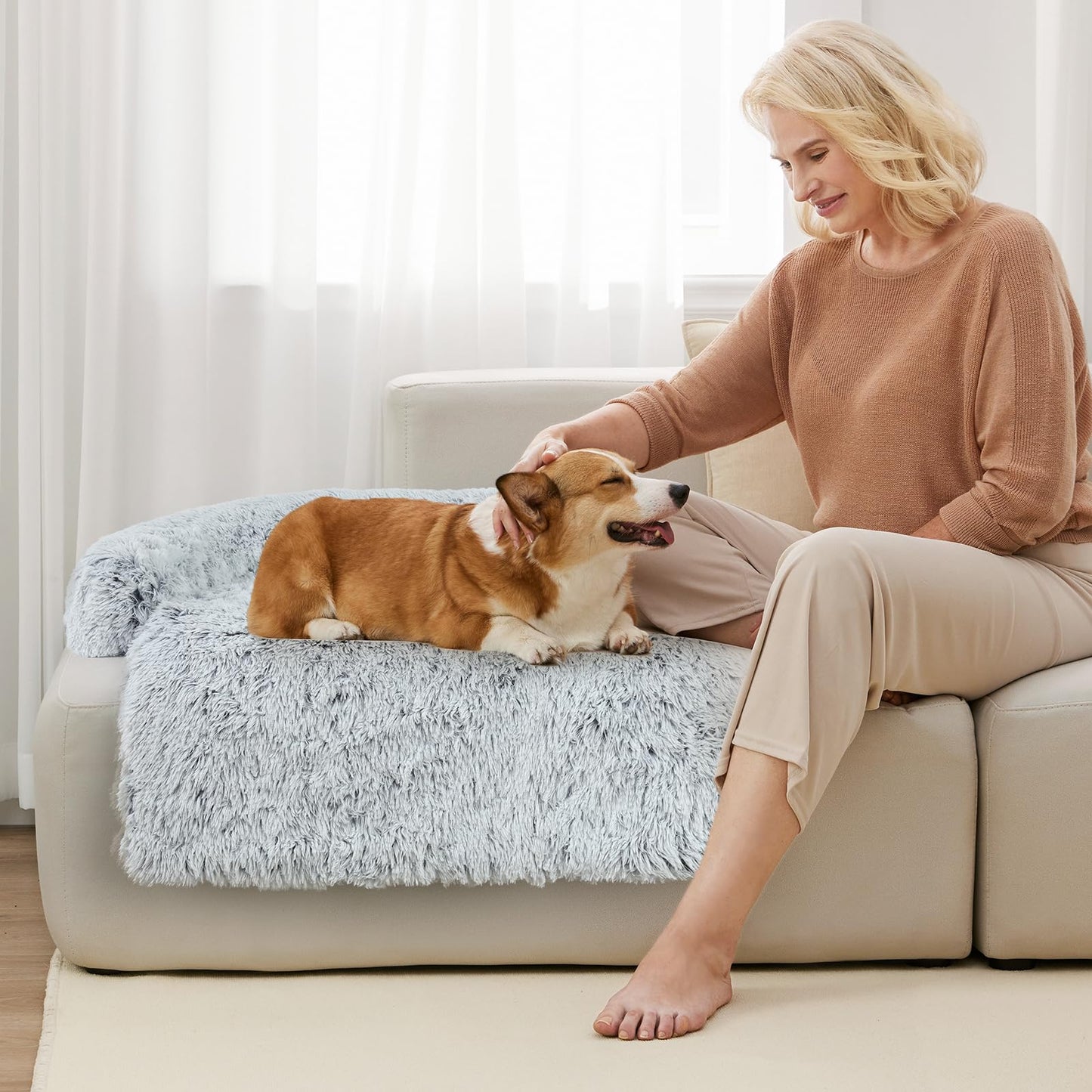 Luxurious Dog Couch Bed Protector for Dogs Memory Foam, Removable Fluffy Plush Pet Couch Cover for Dogs Washable, Calming Dog Sofa Beds, Waterproof Couch Protector, Pet Beds Mats for Couch(M)