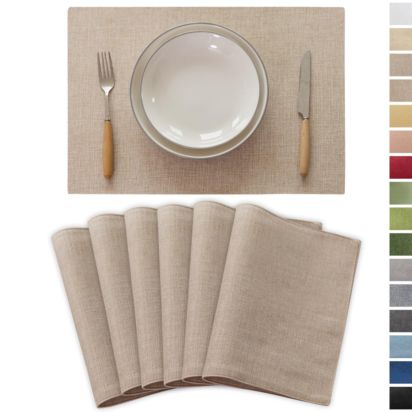Demetex Placemats Set of 6 Heat Resistant Dining Table Mats Linen Cloth Placemats for Kitchen Indoor Outdoor Place Mats, Light Linen