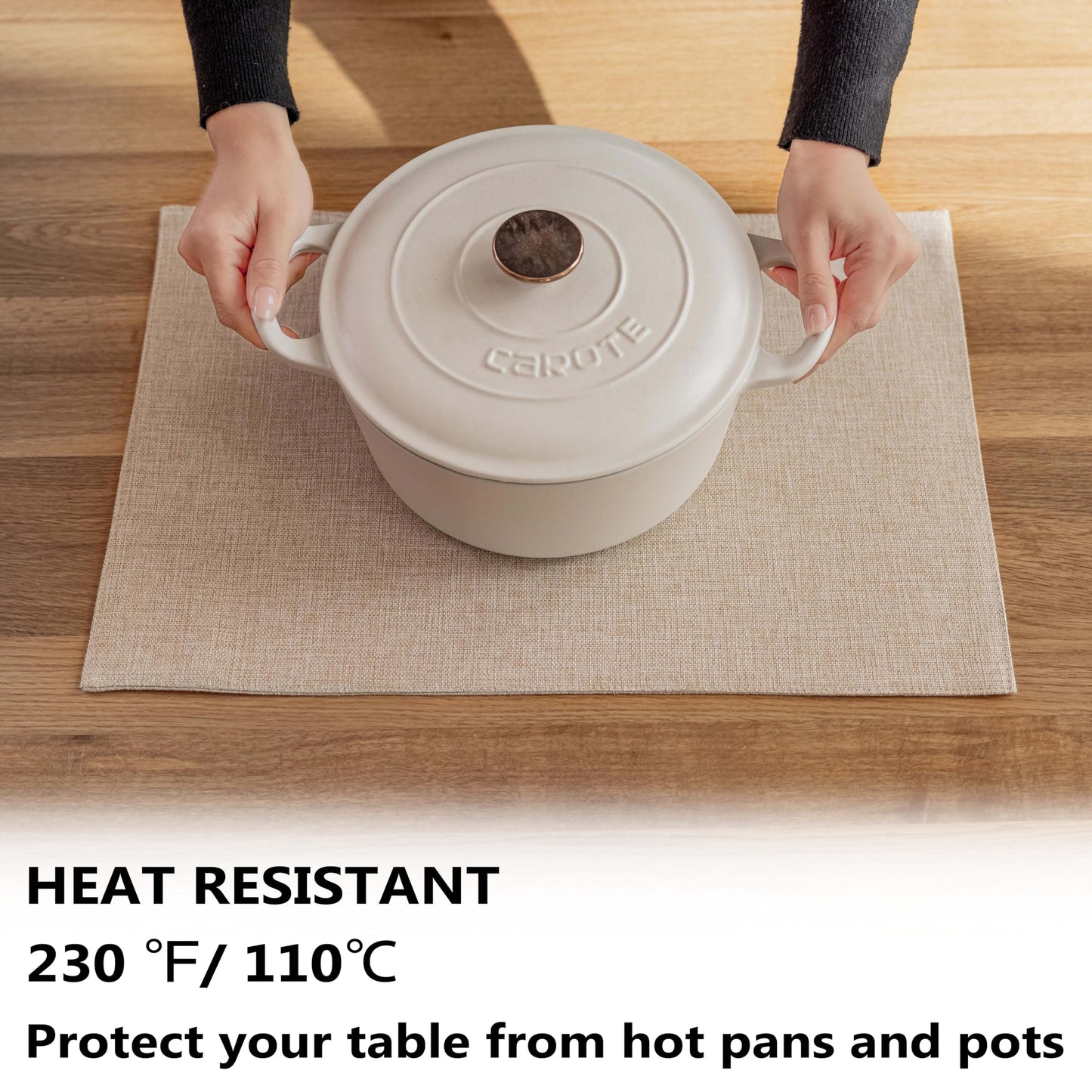 Demetex Placemats Set of 6 Heat Resistant Dining Table Mats Linen Cloth Placemats for Kitchen Indoor Outdoor Place Mats, Light Linen