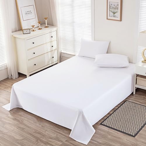 King Size Flat Sheet Only, Soft 300 Thread Count 100% Cotton Flat Sheets, Cool & Breathable Bed Sheets, Top Sheet, Flat Sheet Only, Single Flat Sheets Only (King, White)