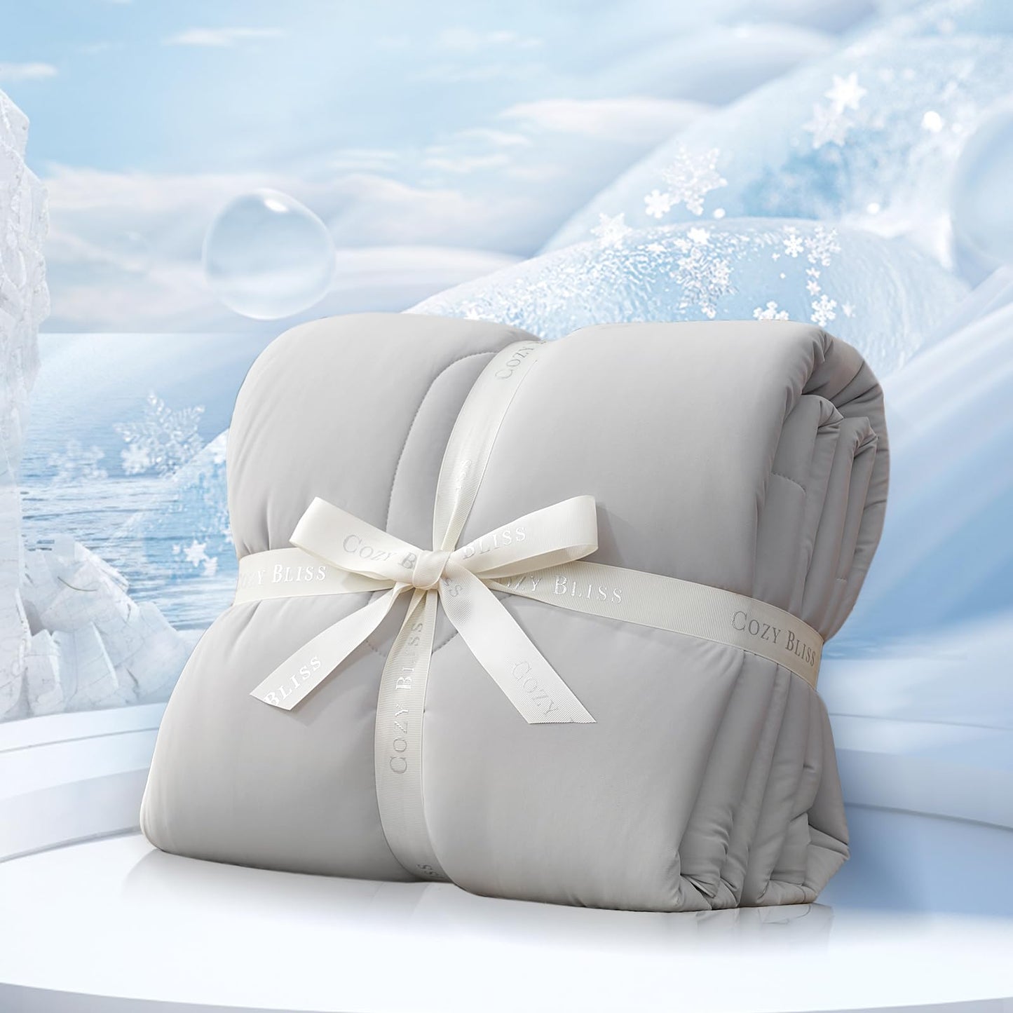 Cozy Bliss Cooling Comforter King Size, Double-Sided Cooling Blanket for Hot Sleepers and Night Sweats, Q-Max 0.4 Breathable Summer Comforter Quilt, Lightweight Soft Silky Smooth, Cool Grey