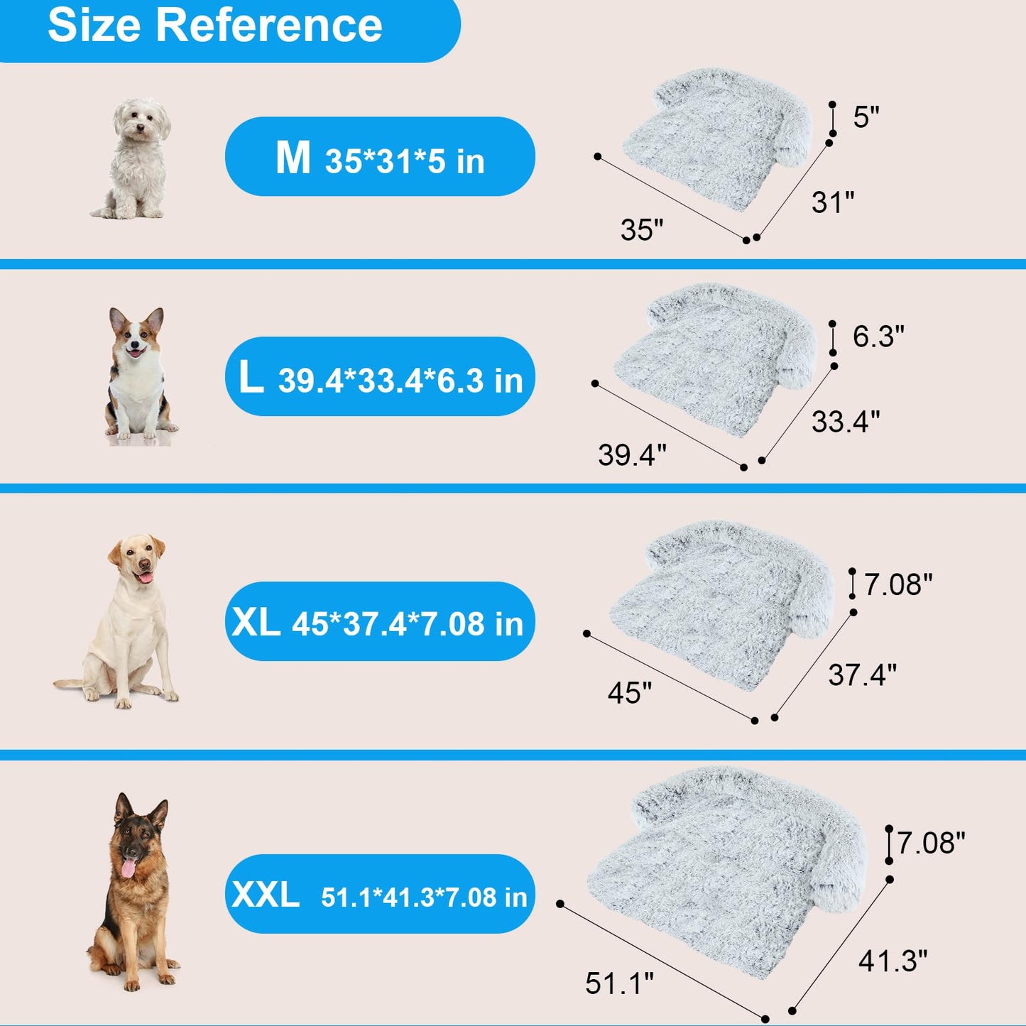 Luxurious Dog Couch Bed Protector for Dogs Memory Foam, Removable Fluffy Plush Pet Couch Cover for Dogs Washable, Calming Dog Sofa Beds, Waterproof Couch Protector, Pet Beds Mats for Couch(M)