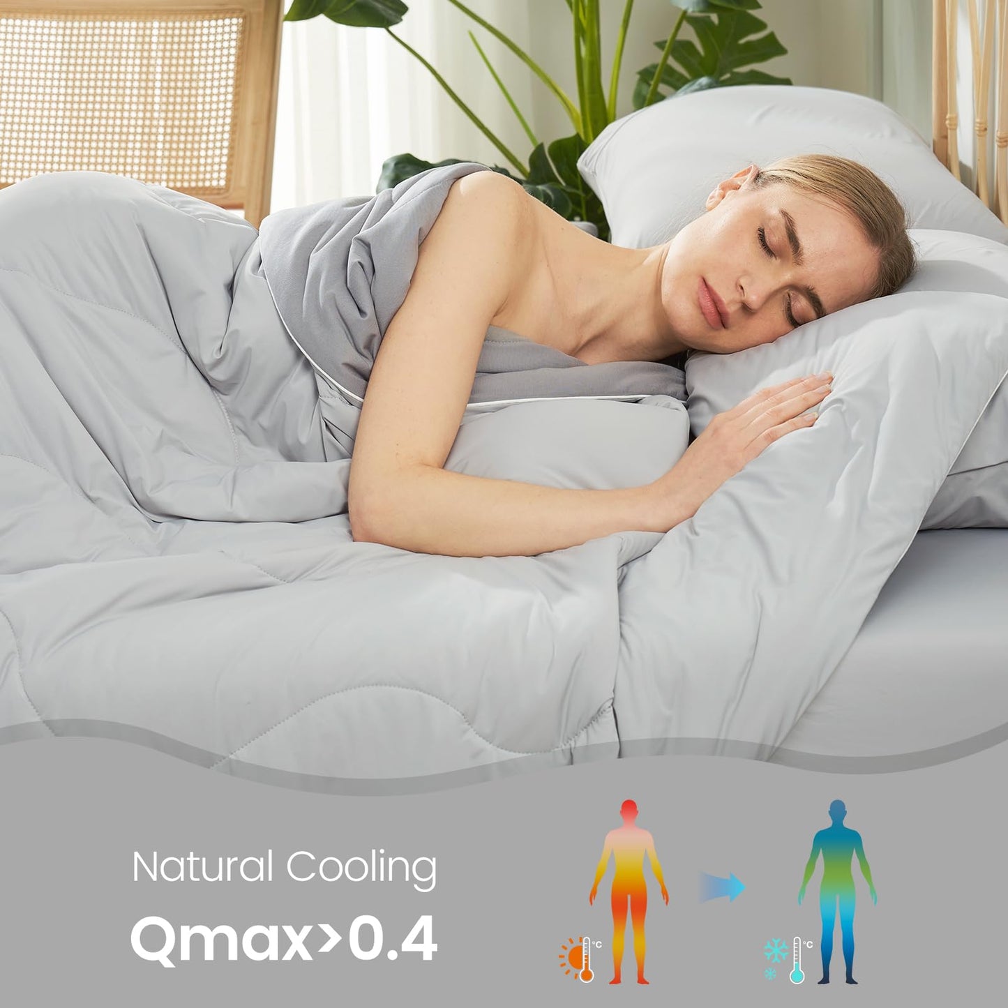 Cozy Bliss Cooling Comforter King Size, Double-Sided Cooling Blanket for Hot Sleepers and Night Sweats, Q-Max 0.4 Breathable Summer Comforter Quilt, Lightweight Soft Silky Smooth, Cool Grey