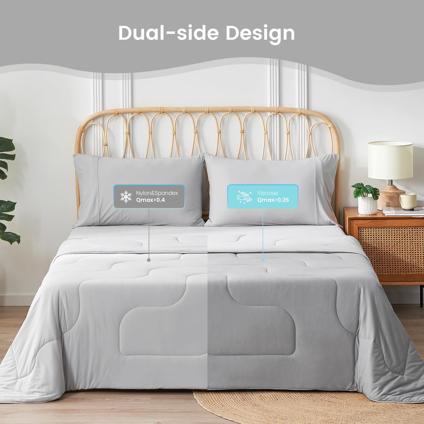 Cozy Bliss Cooling Comforter King Size, Double-Sided Cooling Blanket for Hot Sleepers and Night Sweats, Q-Max 0.4 Breathable Summer Comforter Quilt, Lightweight Soft Silky Smooth, Cool Grey