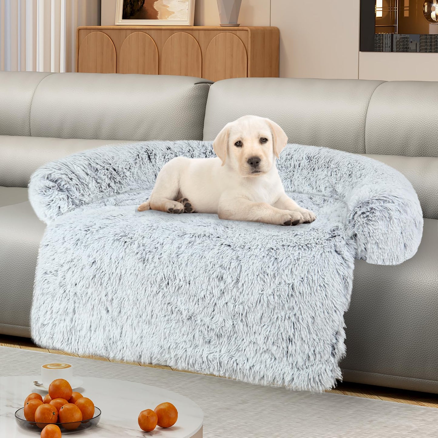 Luxurious Dog Couch Bed Protector for Dogs Memory Foam, Removable Fluffy Plush Pet Couch Cover for Dogs Washable, Calming Dog Sofa Beds, Waterproof Couch Protector, Pet Beds Mats for Couch(M)