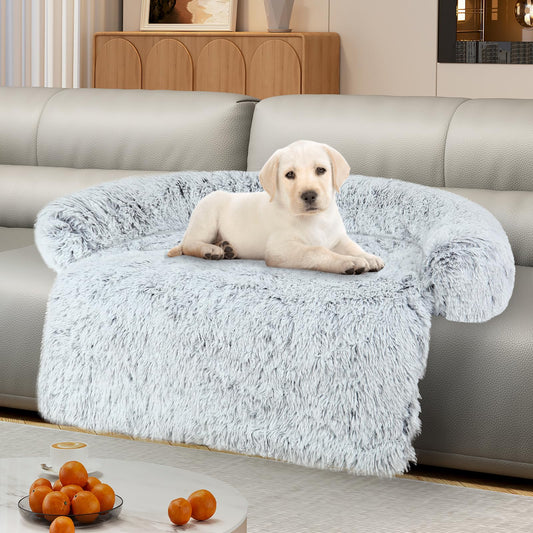 Luxurious Dog Couch Bed Protector for Dogs Memory Foam, Removable Fluffy Plush Pet Couch Cover for Dogs Washable, Calming Dog Sofa Beds, Waterproof Couch Protector, Pet Beds Mats for Couch(M)