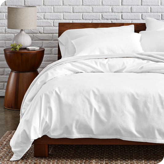 Bare Home 100% Organic Cotton King/California King Duvet Cover Set - Crisp Percale Weave - 300 Thread Count - Lightweight & Breathable - Cooling Duvet Cover Set (King/Cal King, White)