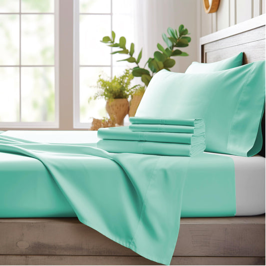 Bamboo Bay 4 Piece Queen Size Sheet Set, 100% Viscose Made from Bamboo, Breathable, Ultra Soft Cooling Bed Sheets for Hot Sleepers, Beddings with Deep Pockets Fit 16" Mattress, Ocean Wave