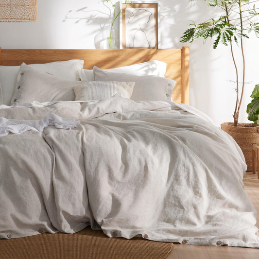 Bedsure Linen Duvet Cover Queen Size - Linen Cotton Blend Bedding Set, Soft & Cozy, 3 Pieces, 1 Duvet Cover 90x90 Inches and 2 Pillowcases, Natural Color Cooling Bedding, Comforter Sold Separately