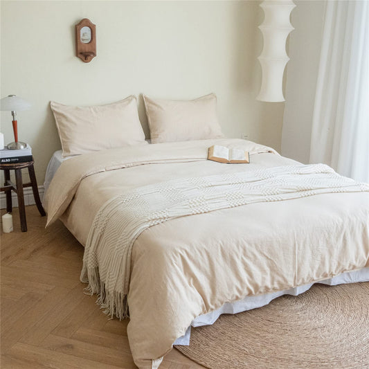 BISELINA French Linen Duvet Cover Set 3pcs with Hidden Zipper Closure Natural Flax Cotton Blend Solid Color Soft Breathable Luxury Farmhouse Bedding -Queen Size, Linen/Beige