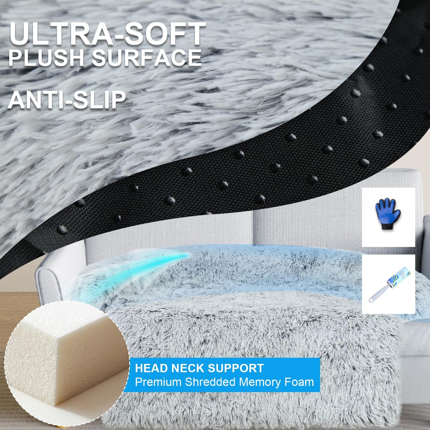 Luxurious Dog Couch Bed Protector for Dogs Memory Foam, Removable Fluffy Plush Pet Couch Cover for Dogs Washable, Calming Dog Sofa Beds, Waterproof Couch Protector, Pet Beds Mats for Couch(M)